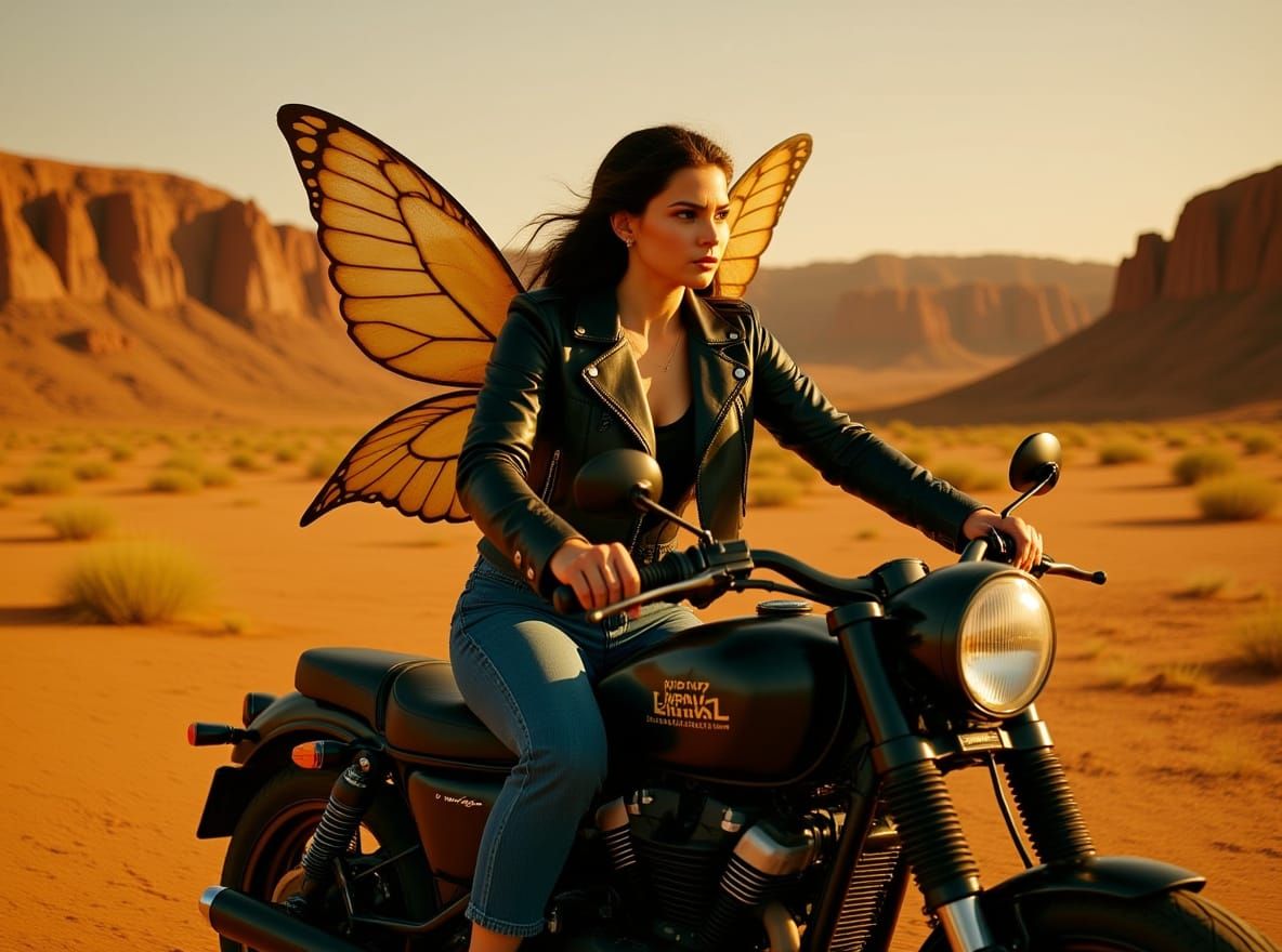 Fairy Rides Harley Davidson Through Monument Valley