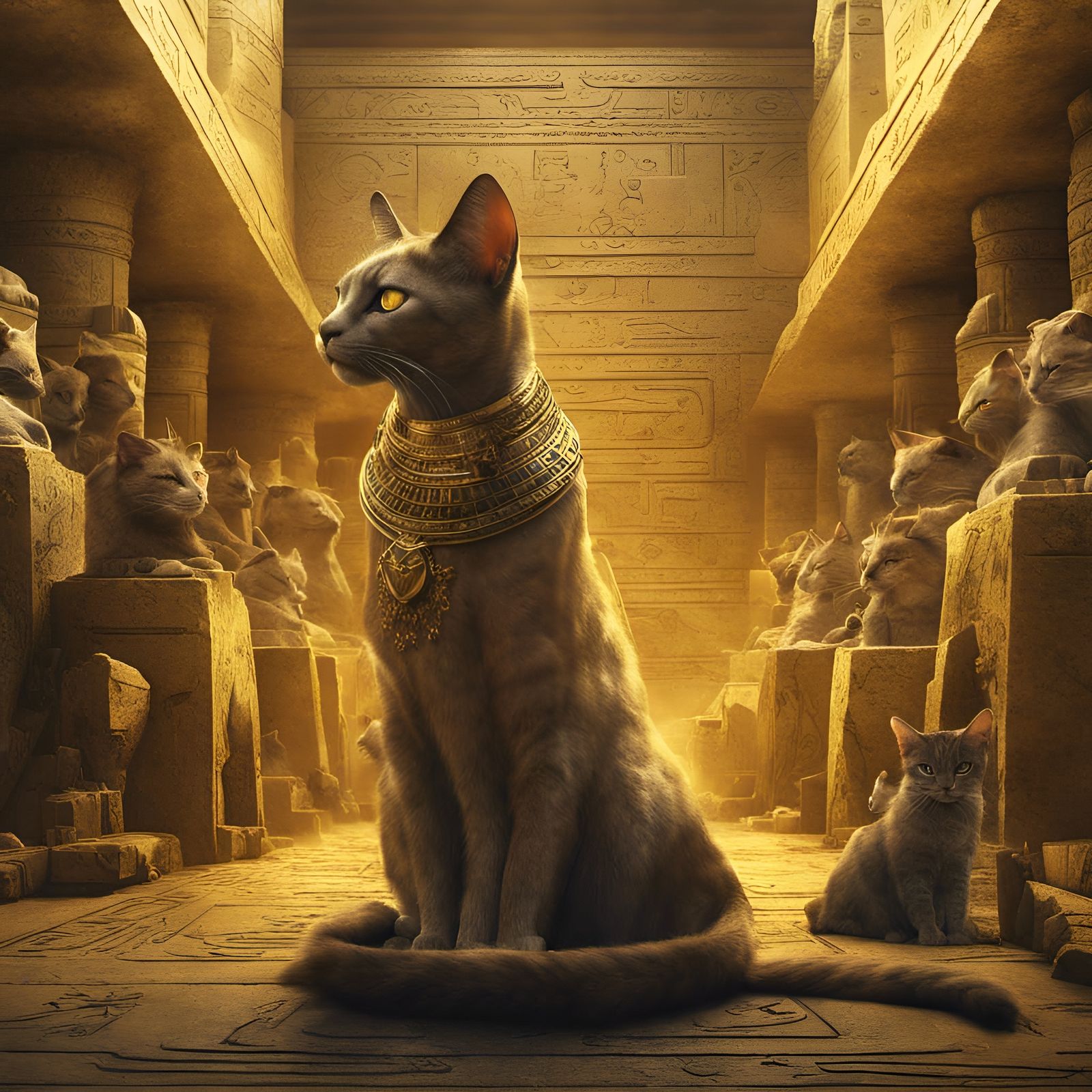 Bastet in the Great Pyramid with Cats