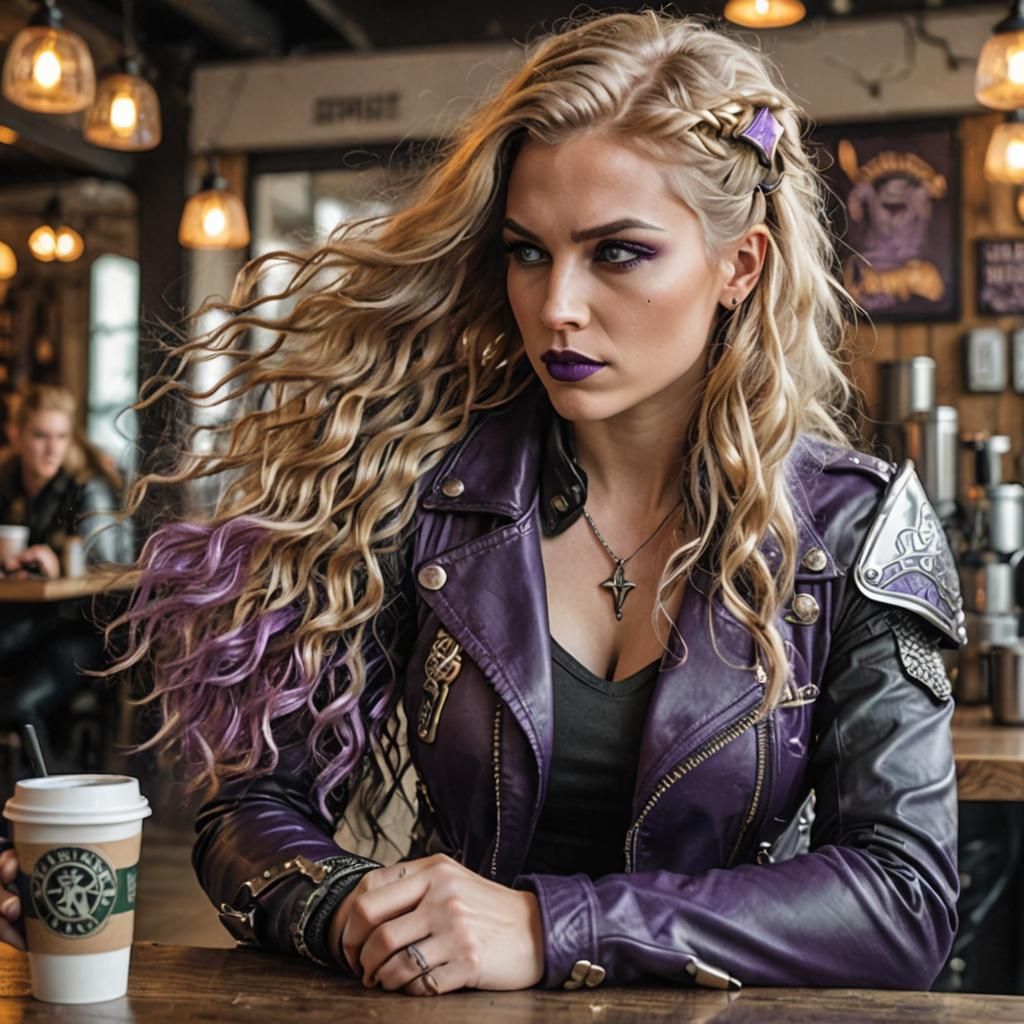 Valkyrie in Cafe with Viking Features