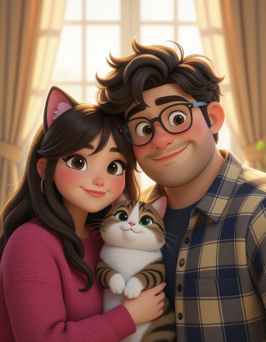 Pixar Style Selfie of Otaku and Catgirl