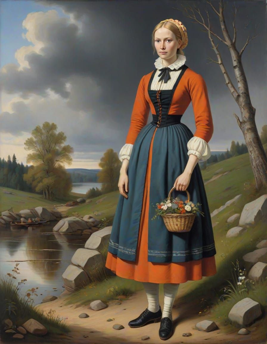 Nordic Woman in 1850 AD Style Oil Painting