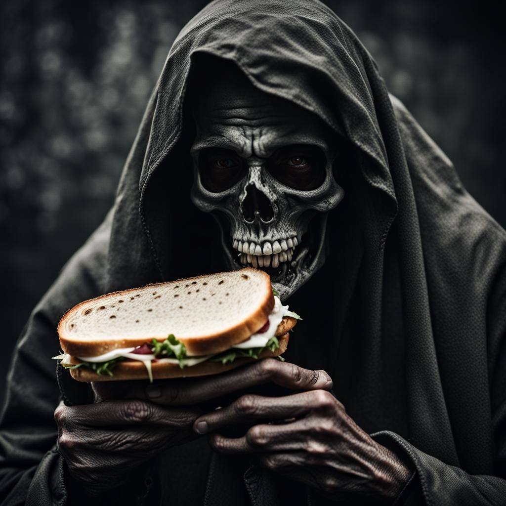 Grim Reaper's Soul Sandwich: A Darkly Humorous Portrait