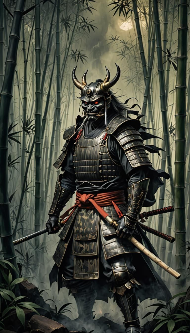 Demonic Samurai in Smokey Bamboo Forest