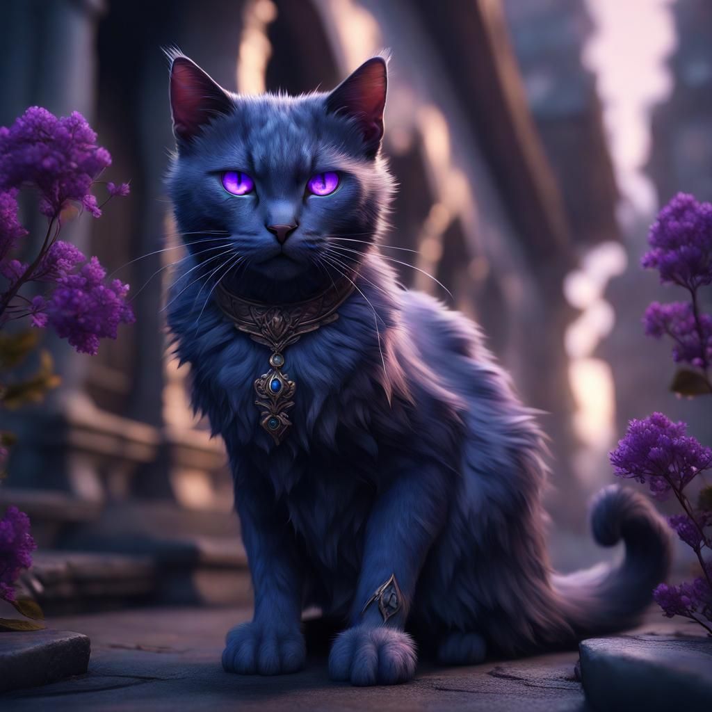 Mystical Stray Cat with Purple Eyes