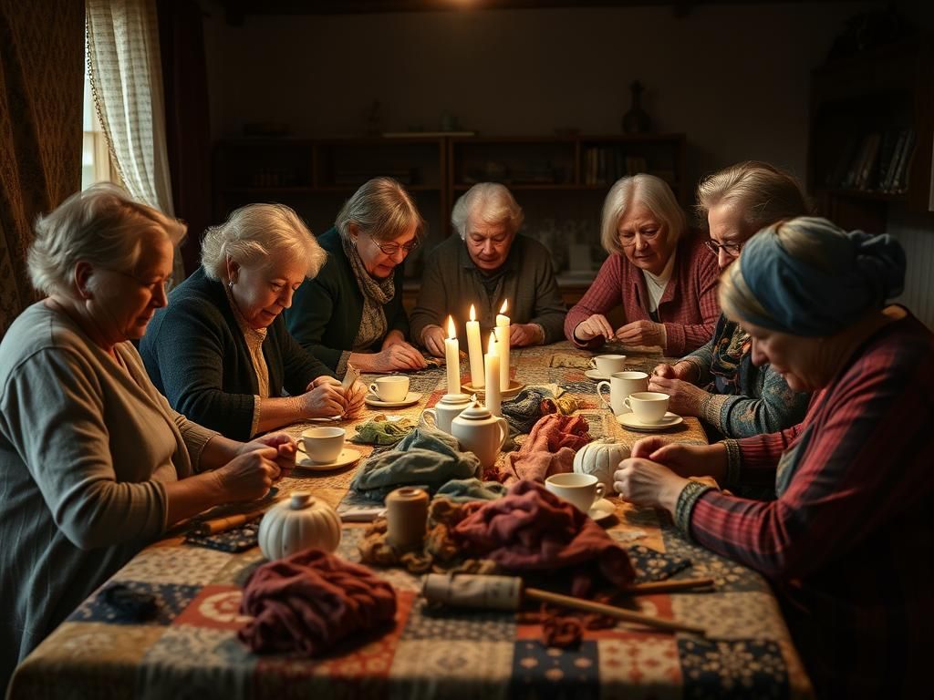 Women Quilting Together in Dreamy Ethereal Style