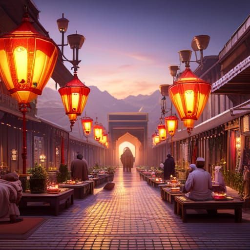 Ramadan Celebration in Middle Eastern City: 3D Render