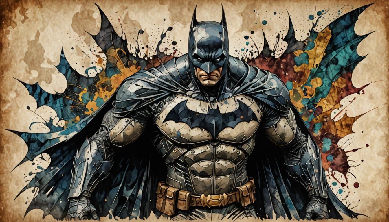 Menacing Batman Drawing on Vintage Parchment