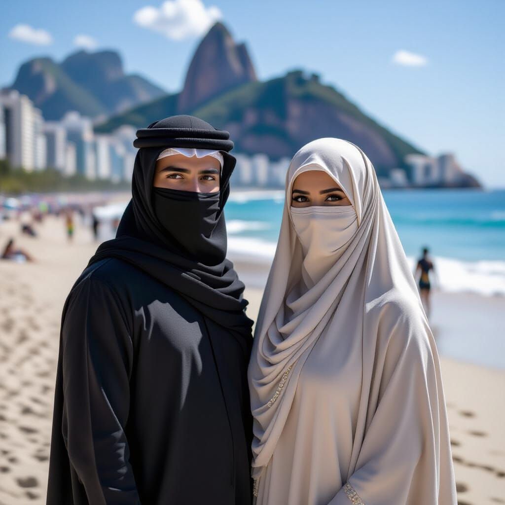 Man and Princess on Copacabana Beach, Rio
