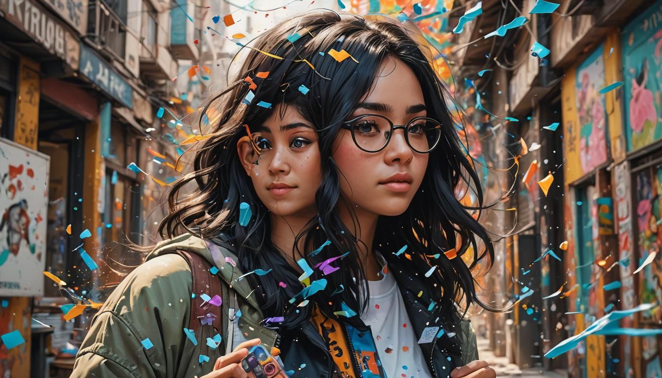 Ayesha with Black Hair and Glasses in Splash Art