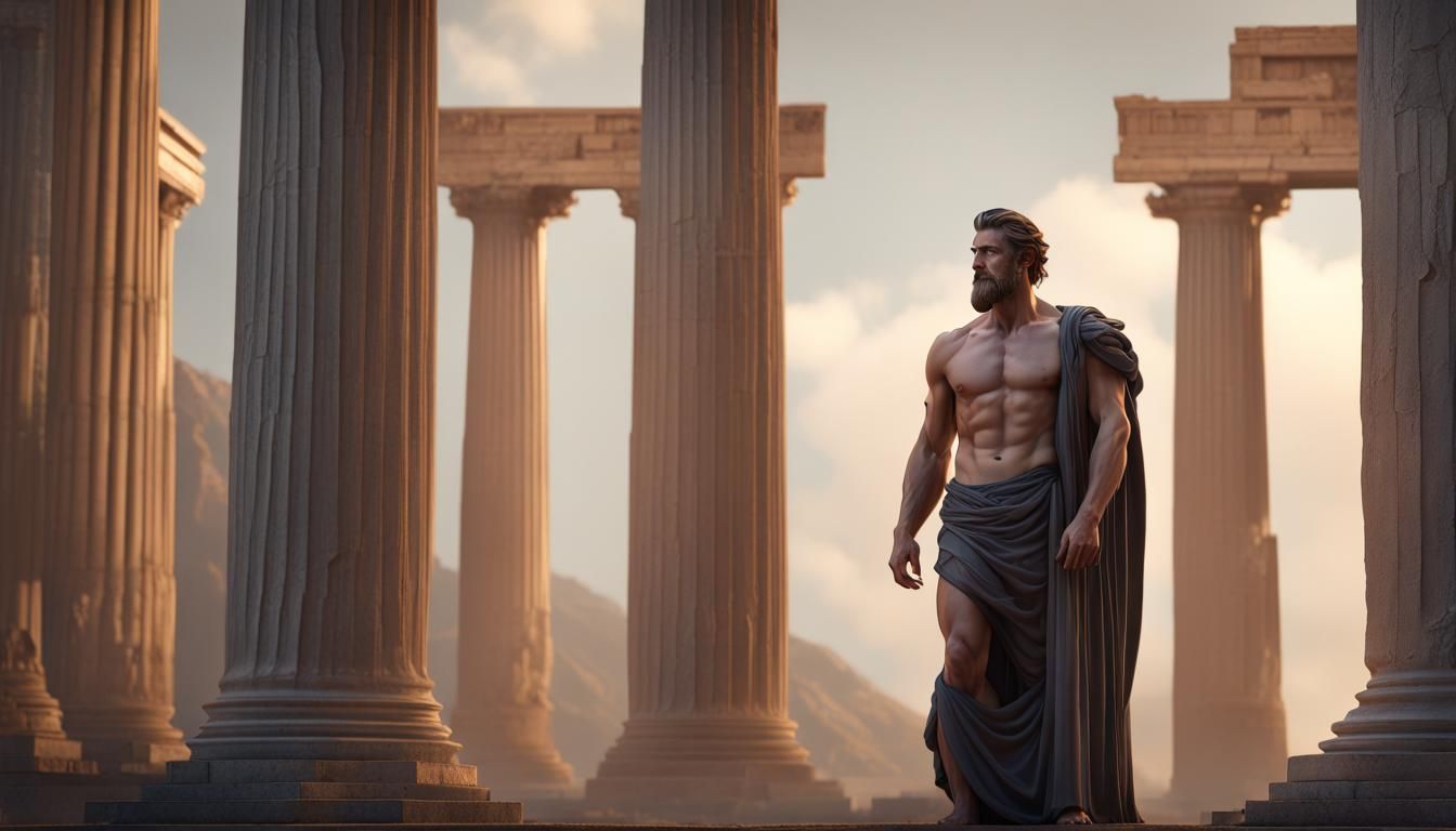 Stoic Statue of Handsome Man in Ancient Greece