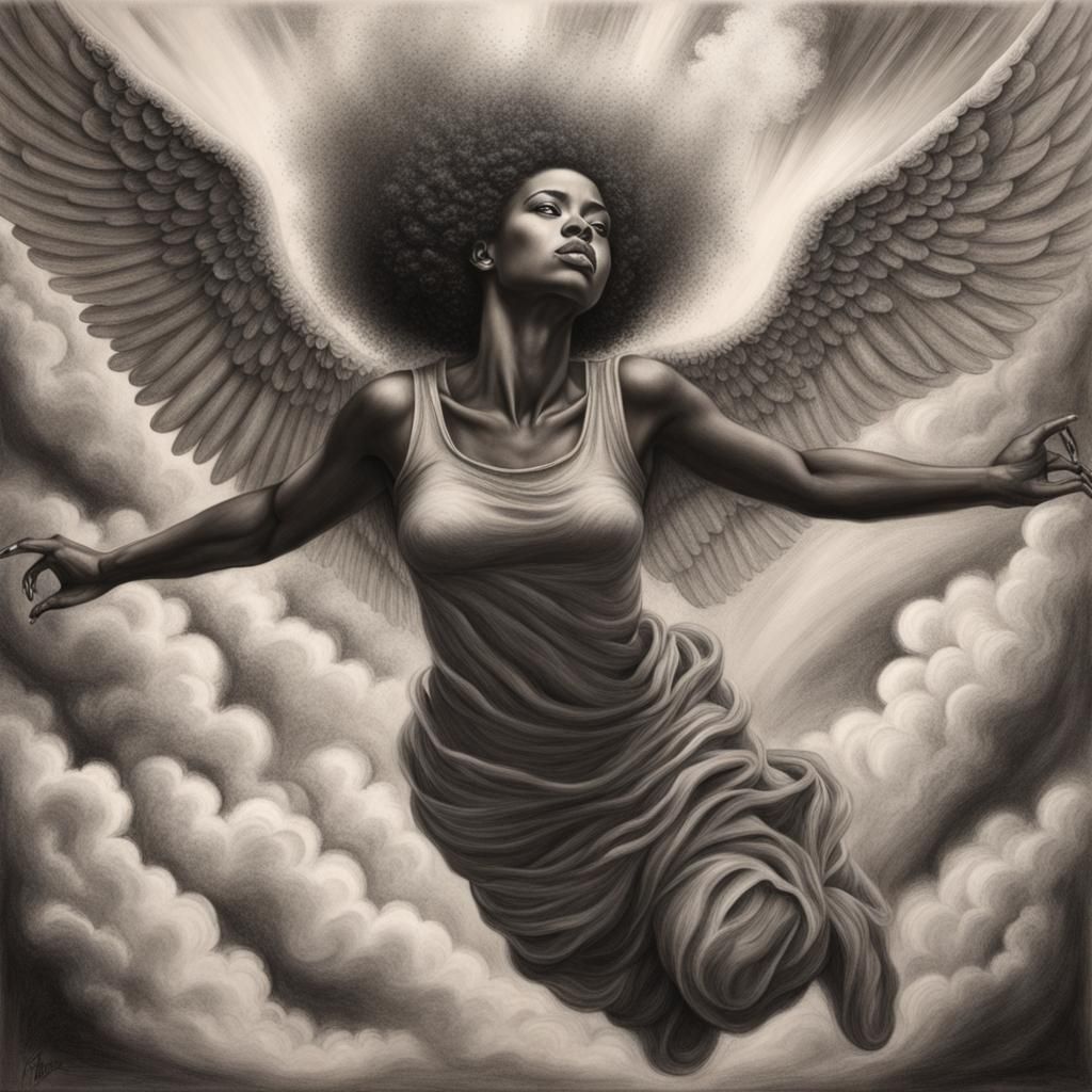 Dramatic Charcoal Drawing of Angel Falling