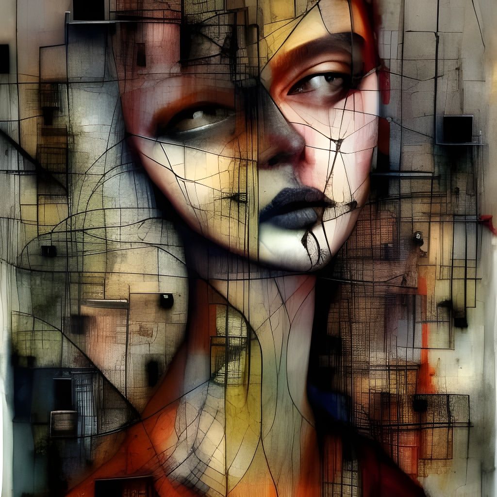 Surreal Madwoman Portrait with Bioluminescence and Ink Drips