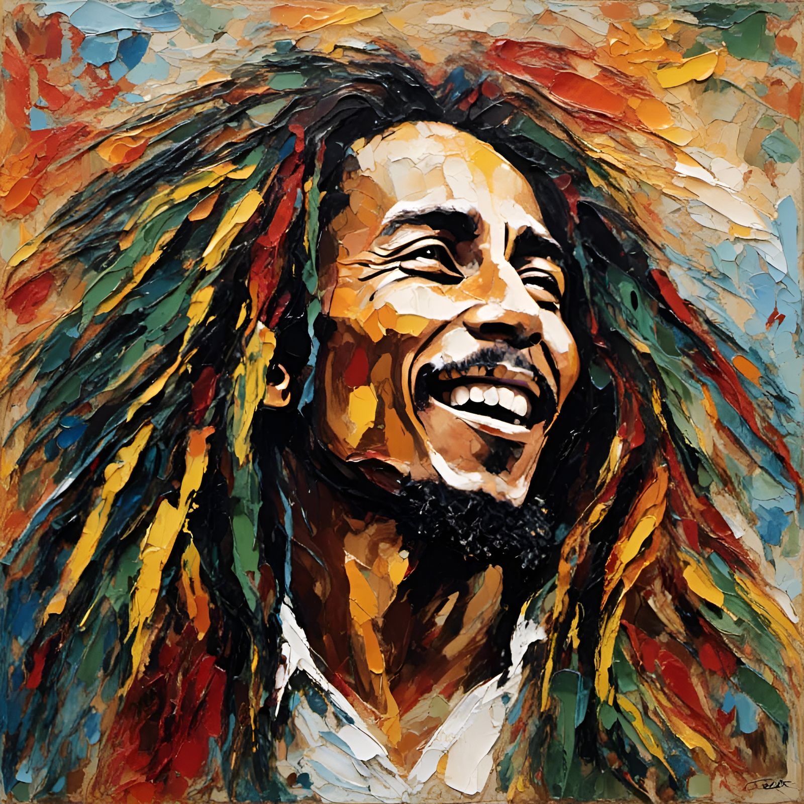 Bob Marley Portrait in Impasto Style
