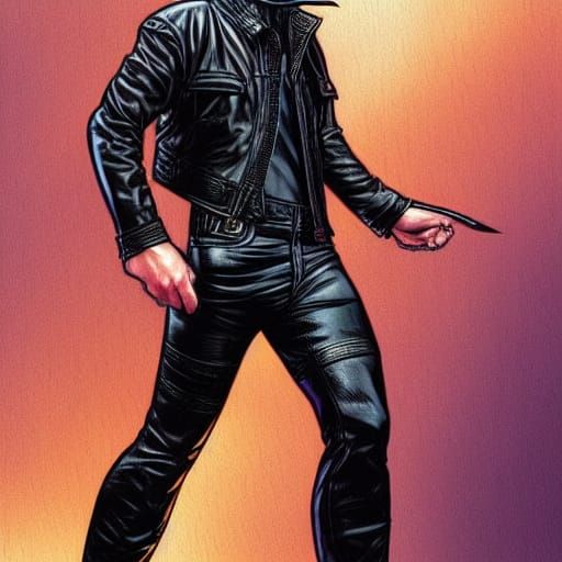 Handsome Man in Leather Pants, Comic Book Style