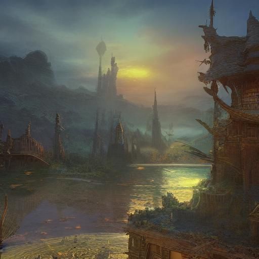 Sunrise Illuminates Library: Detailed Matte Painting