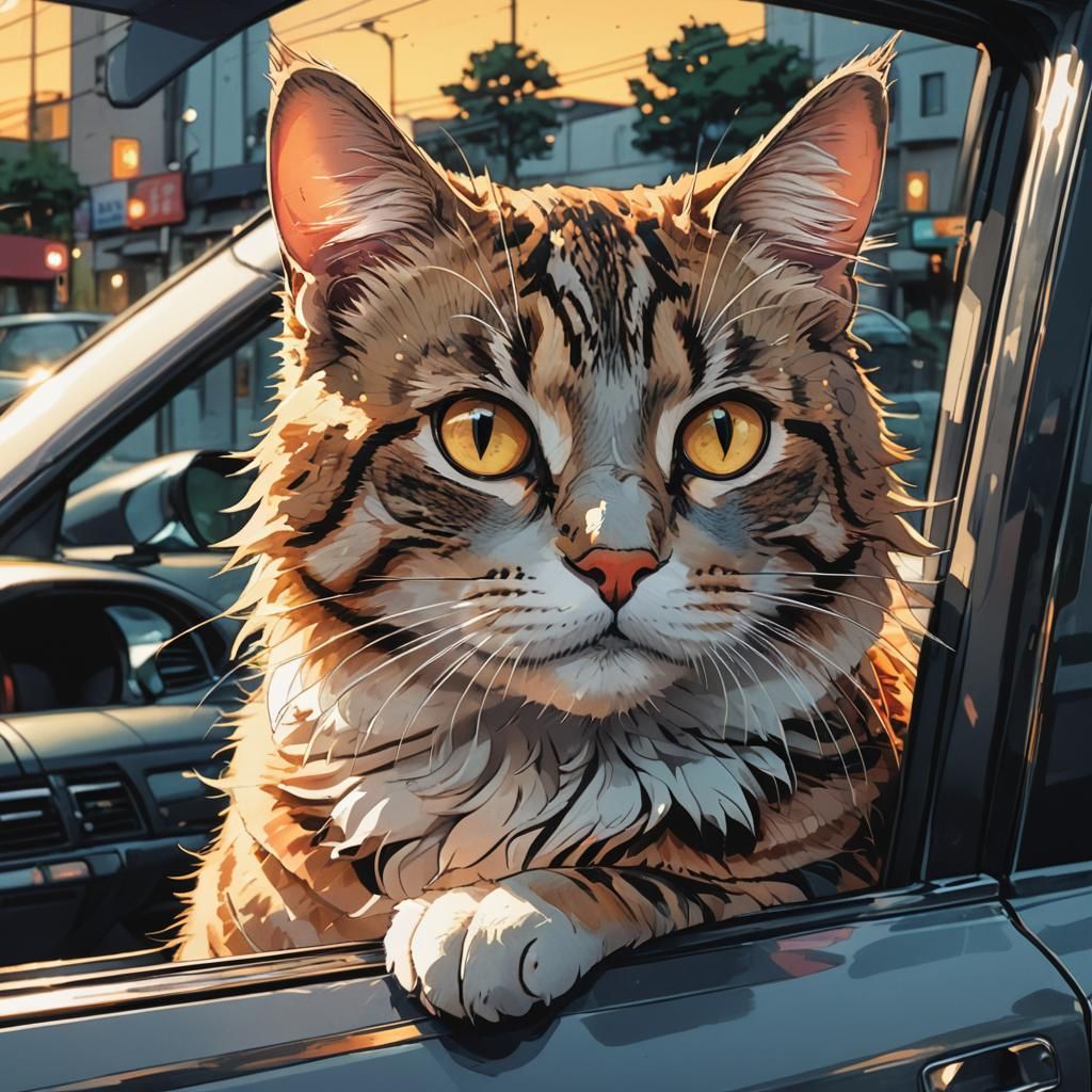 cat looking through front window of a car