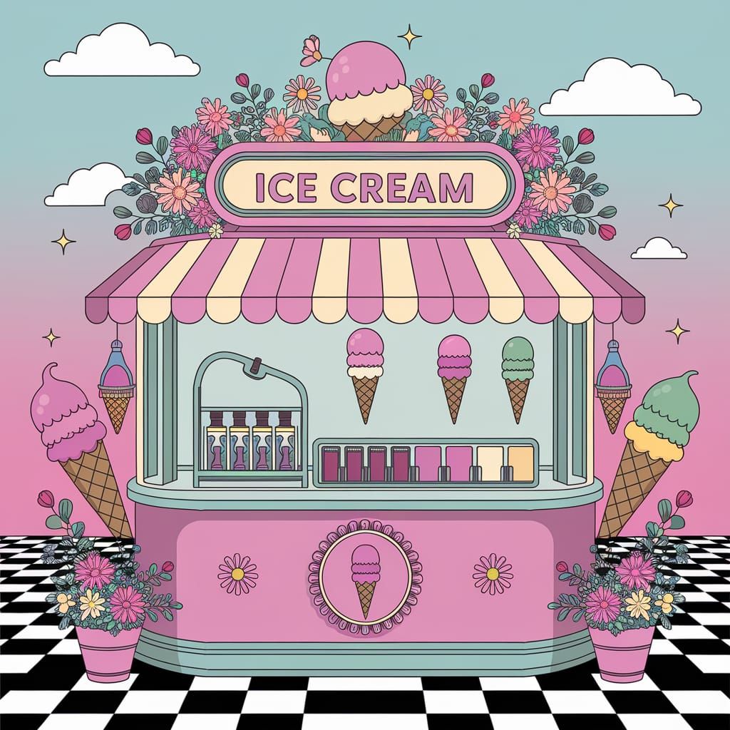 Charming Pastel Ice Cream Booth in Retro Style