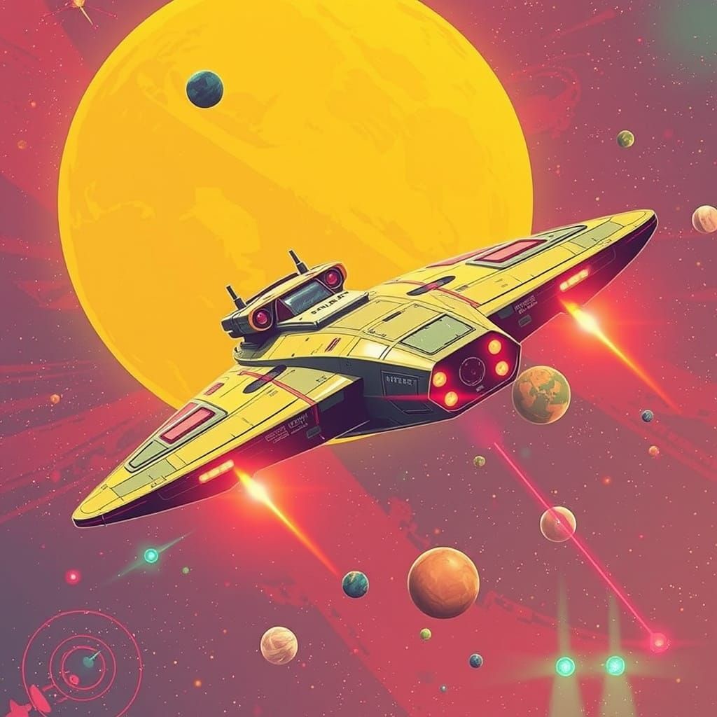 Retro-Futuristic Spacecraft in Vintage Sci-Fi Style