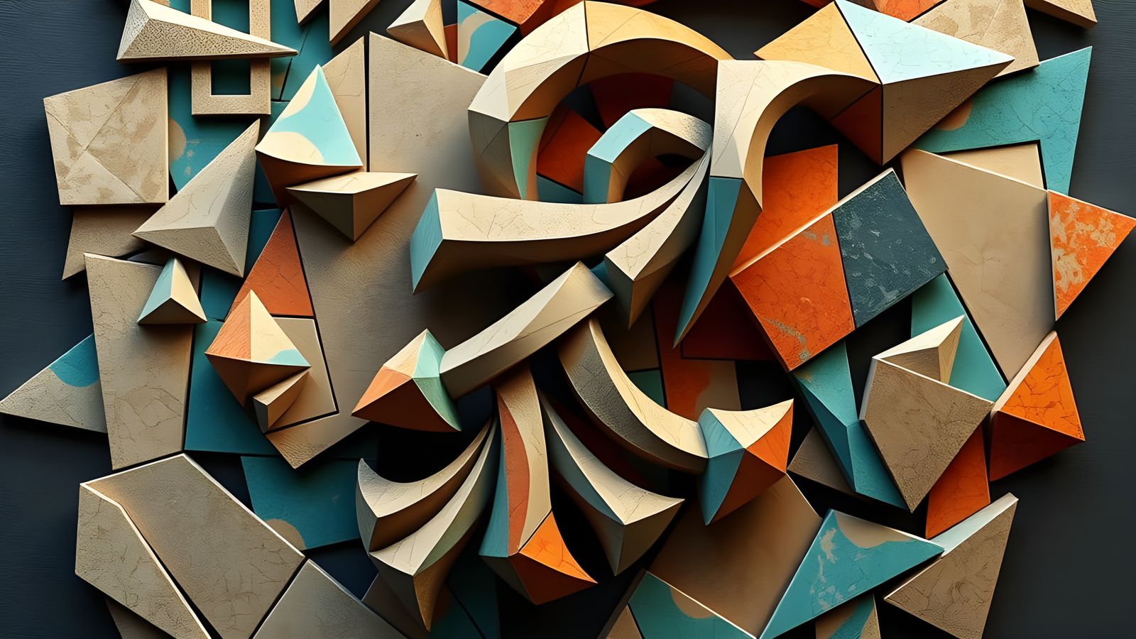 Abstract Cubist Celtic Mythology Painting in 3D