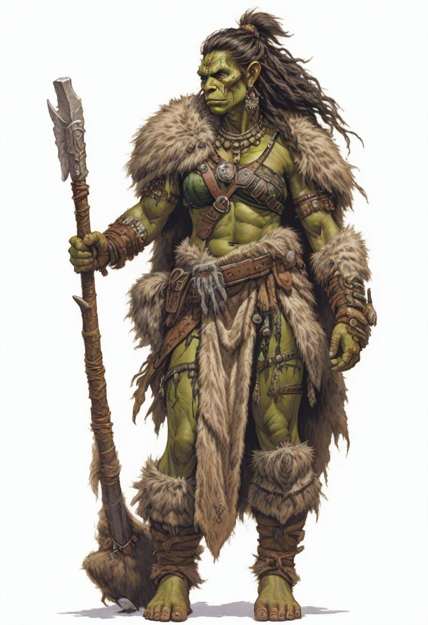 Muscular Orc Warrior in Fantasy Illustration Style