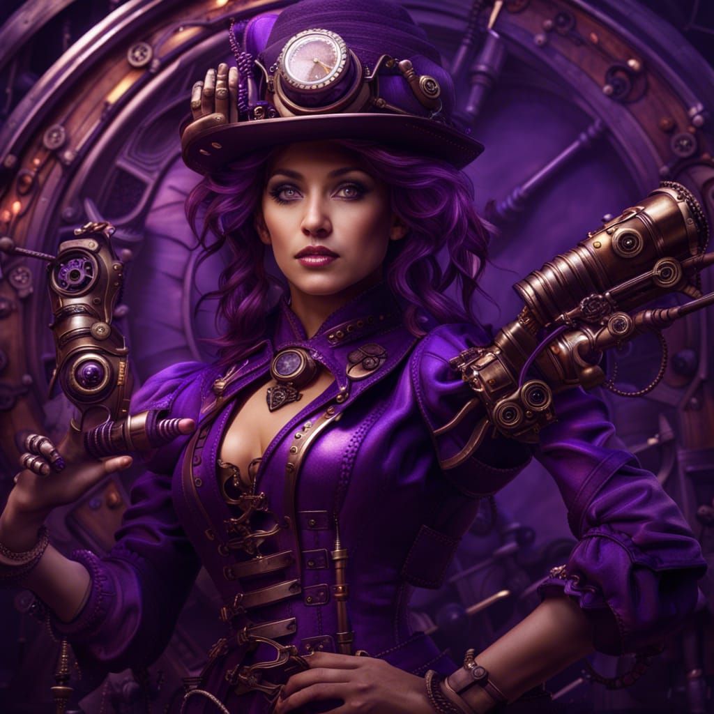 Steampunk Woman with Purple Metal Limbs