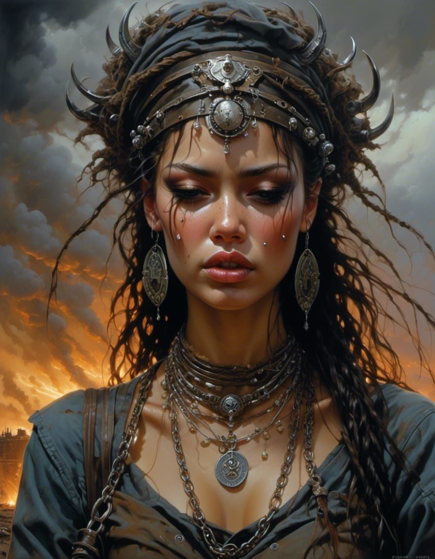 Post-Apocalyptic Girl in Chains: Acrylic Painting