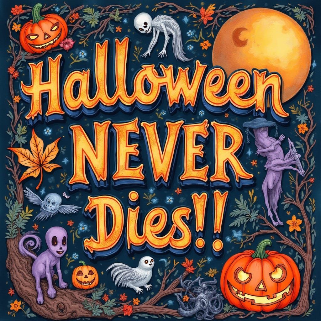 Vibrant Halloween Never Dies Text Art