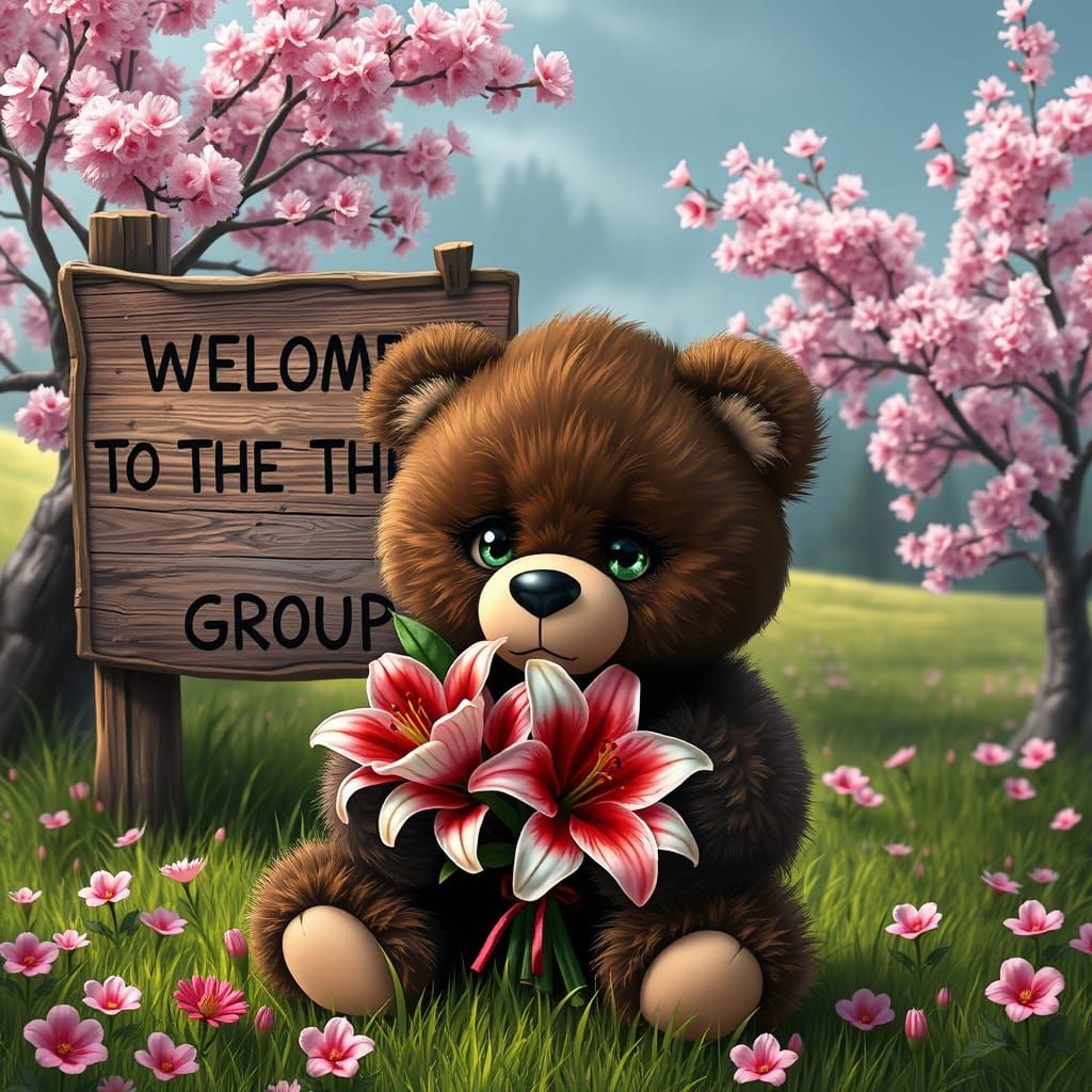 A super cute fluffy teddy bear chocolate color with cream and expressive detailed green bright eyes and a look full of t...