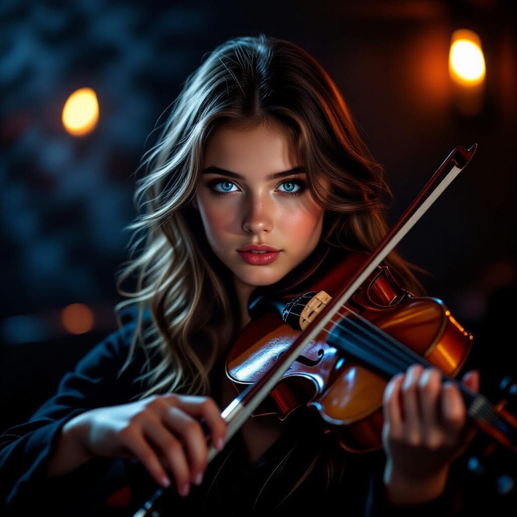 Teenage Violinist in Smoky Jazz Bar