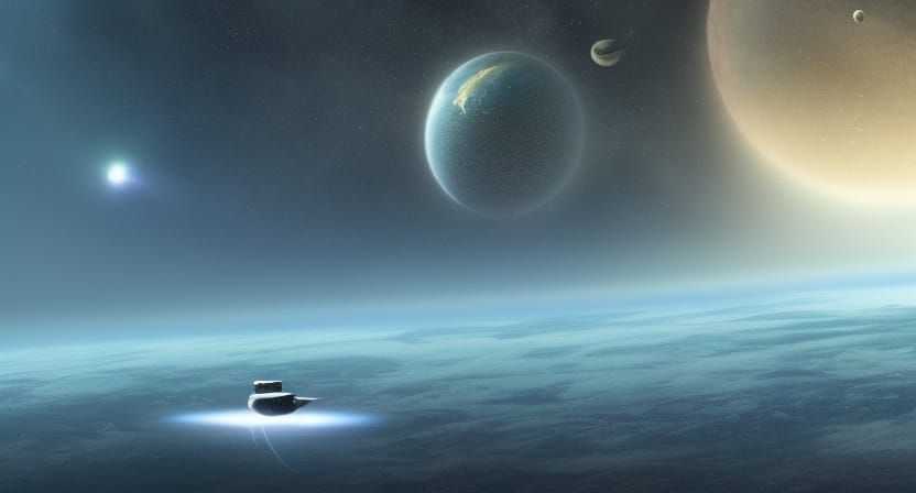 Serene Spaceship Journey in a Colorful Galaxy