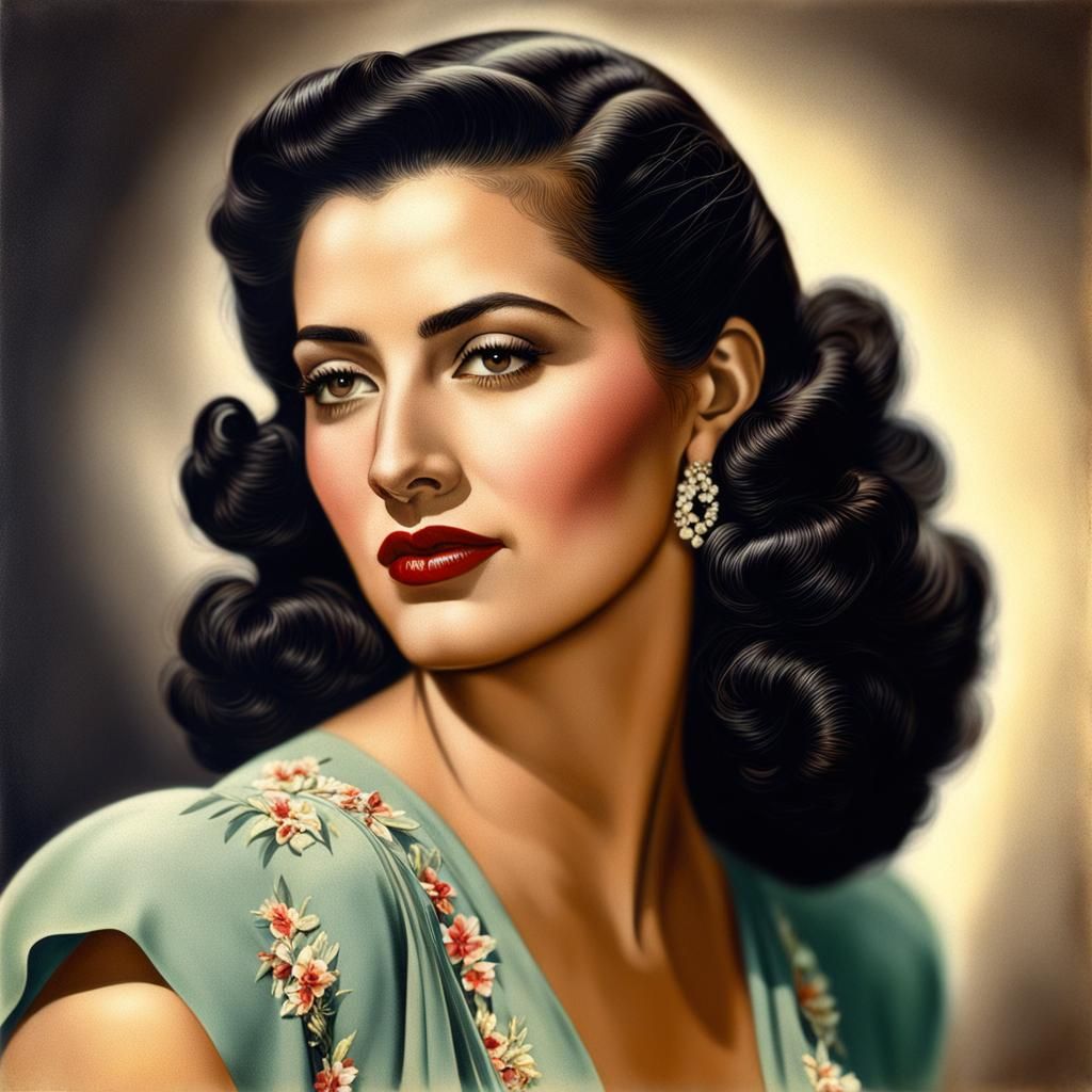 Hispanic American Woman Portrait in 1940s Style