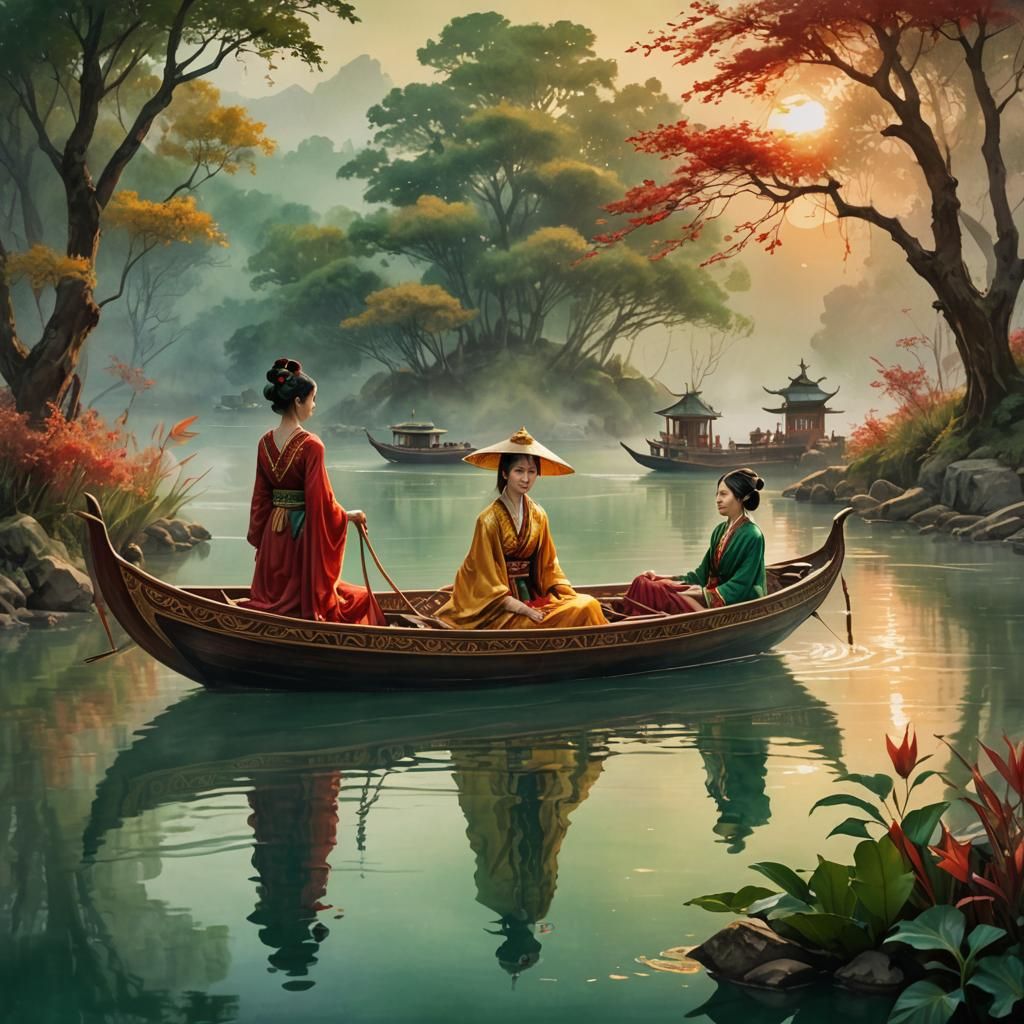 Fantasy River Scene in Art Nouveau Style