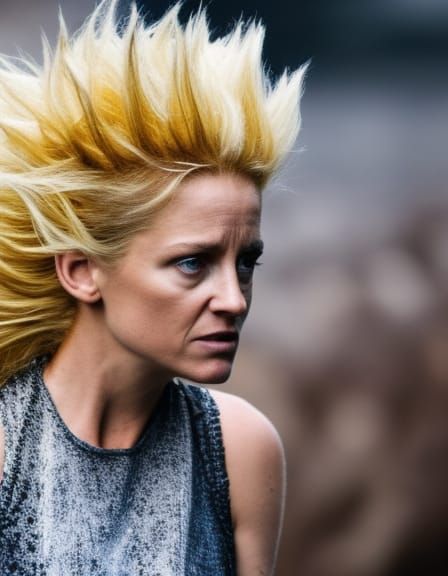 Photorealistic Super Saiyan Woman in Intense Combat