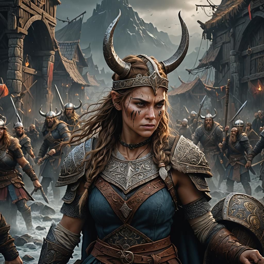 Viking Warrior Woman: Detailed Fantasy Concept Art