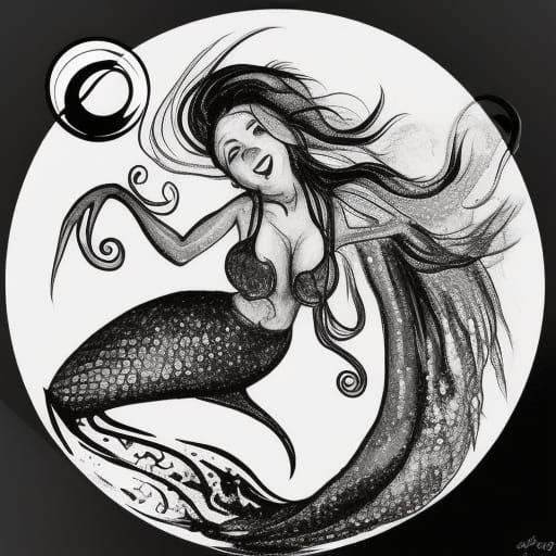 Siren's Song in Detailed Realism with Ink Splashes