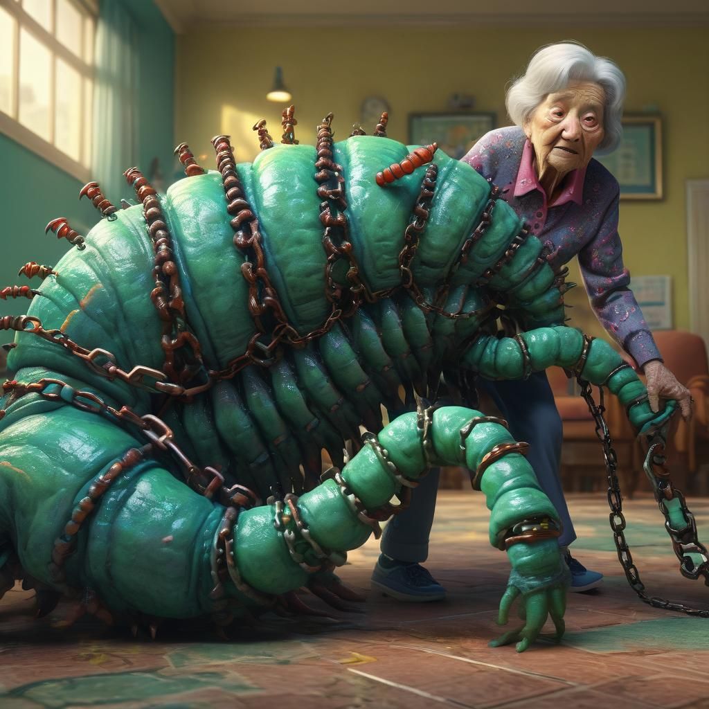 Centipede Crawling on Old Woman's Leg: 3D Digital Art