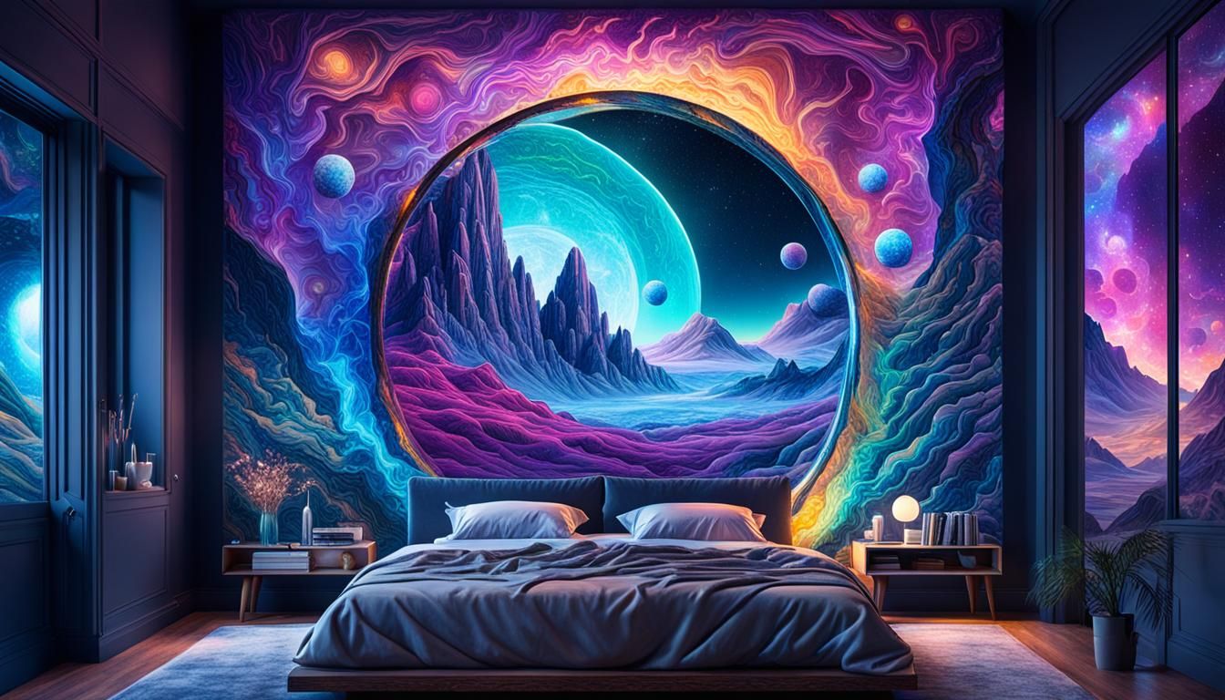 Surreal Dreamscape: Mirror Portal in Bedroom