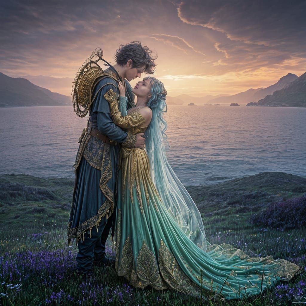 Kaleidoscopic Twilight Landscape in Art Nouveau Style