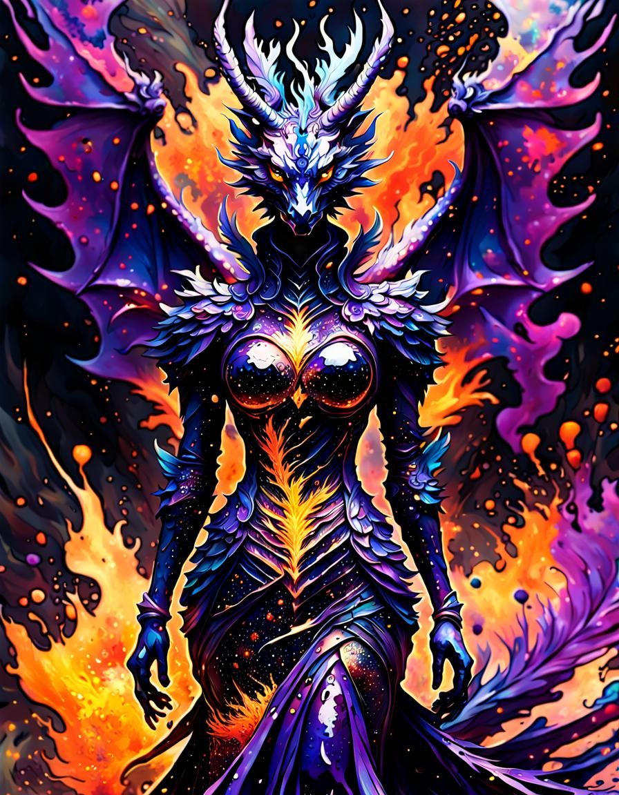 Vibrant Inkblot Dragon in Anime Style