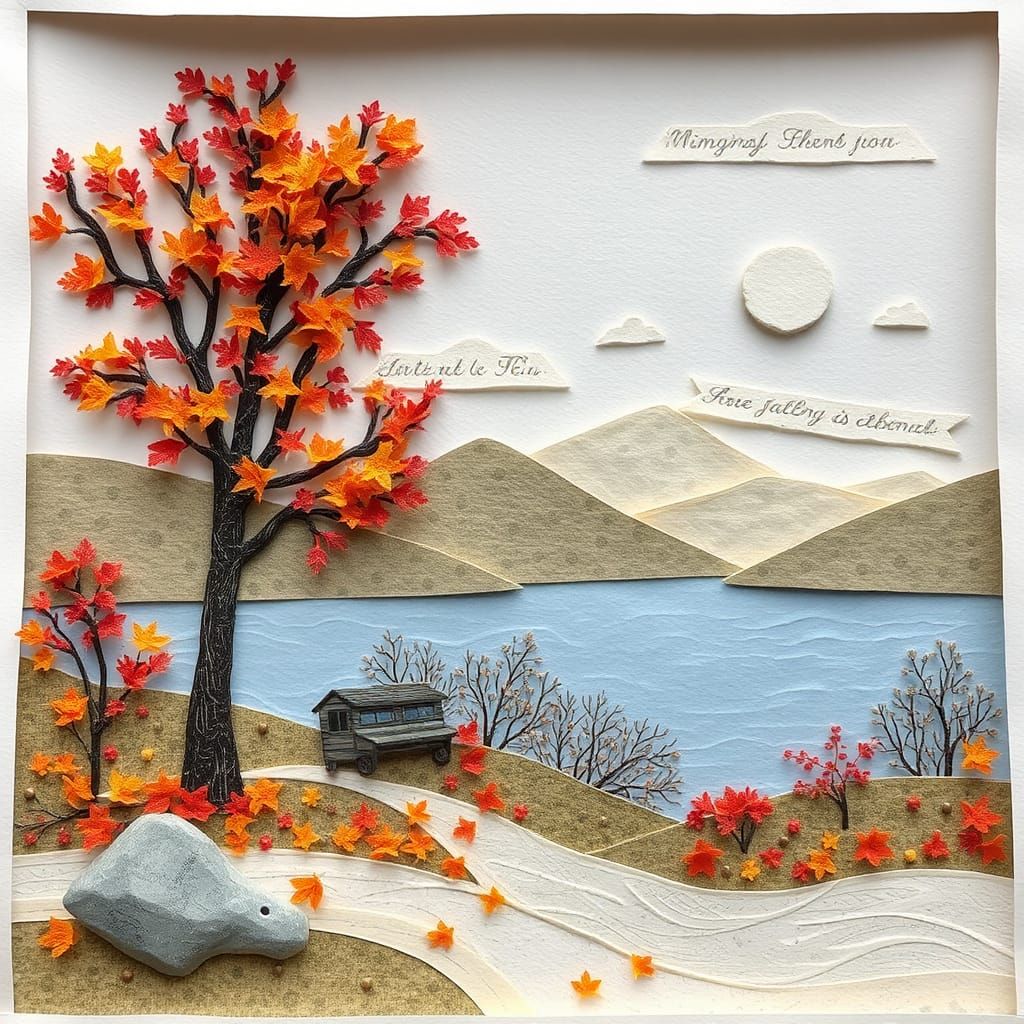 Autumn Landscape in Textured Paper Collage Style