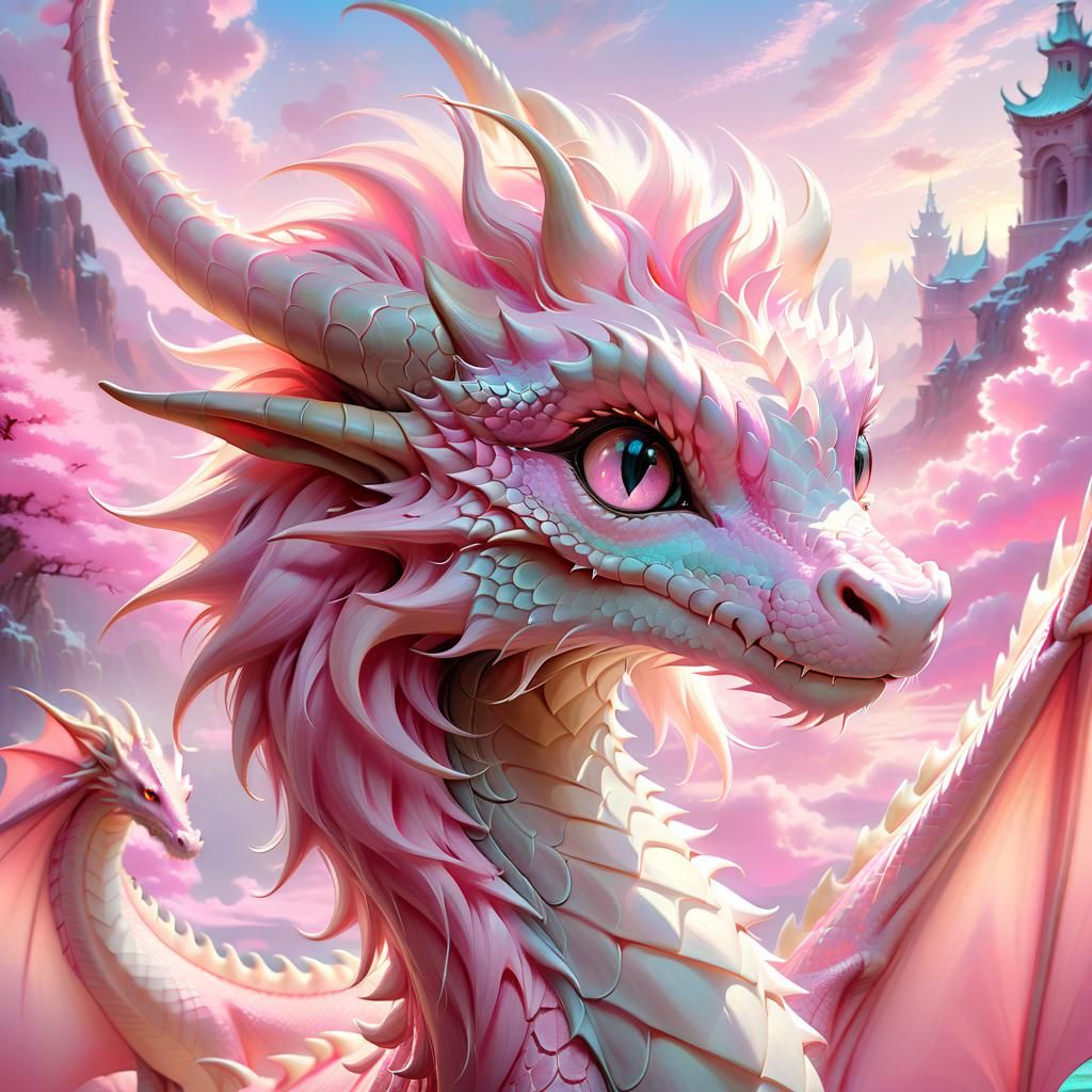 Adorable Pink Dragon Portrait in Anime Style