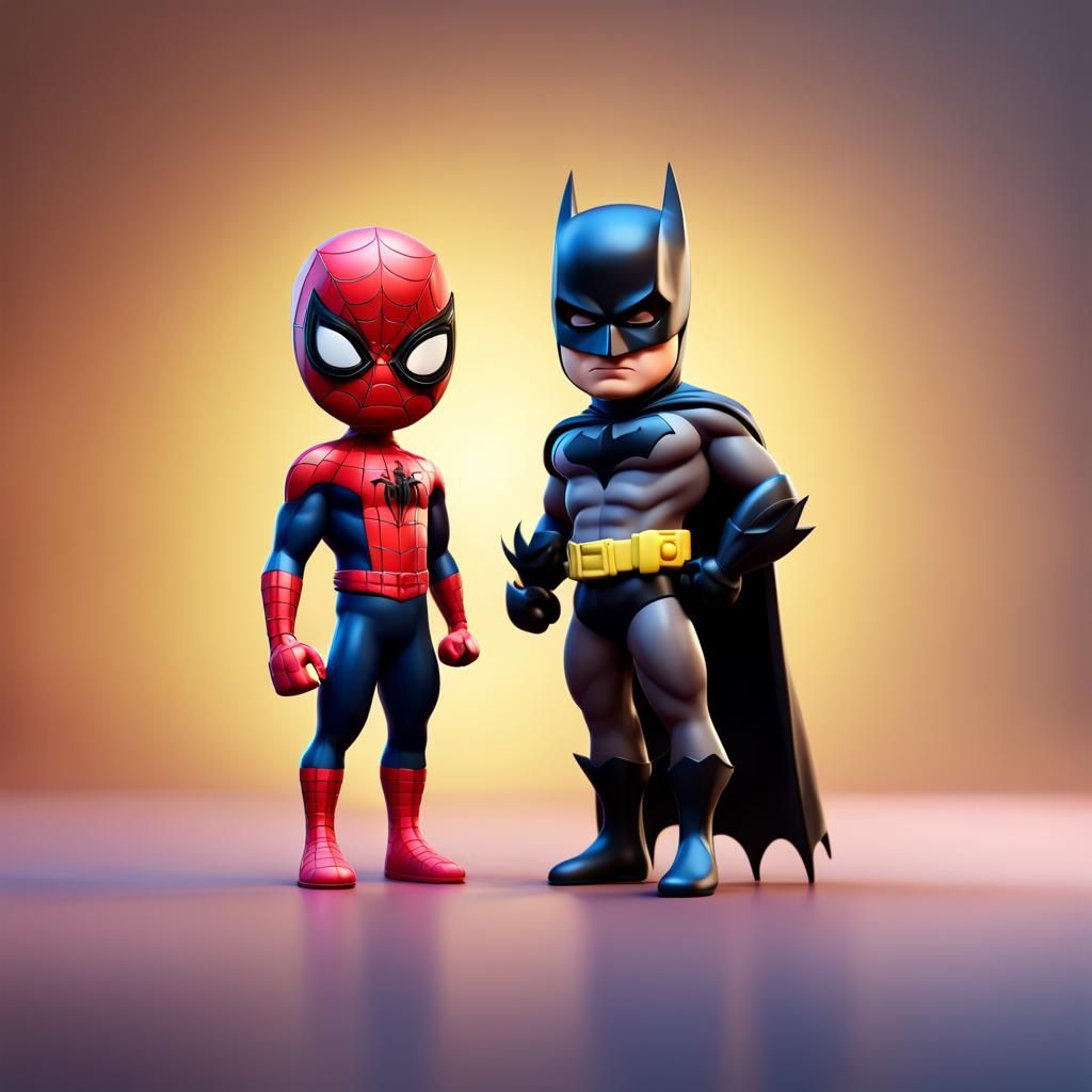 Bobblehead Spiderman and Batman 3D Digital Art