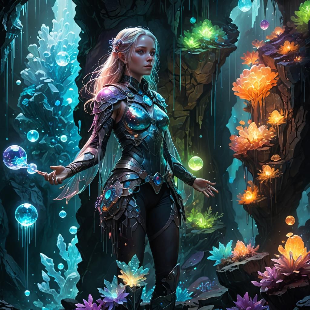 Bioluminescent Crystal Cavern Concept Art