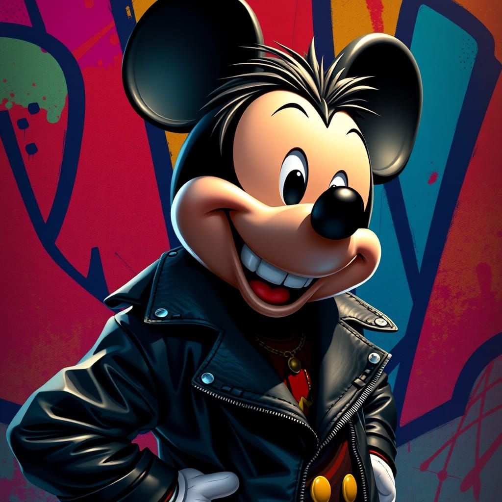Hyperrealistic Mickey Mouse Concept Art in a Vibrant, Graffi...