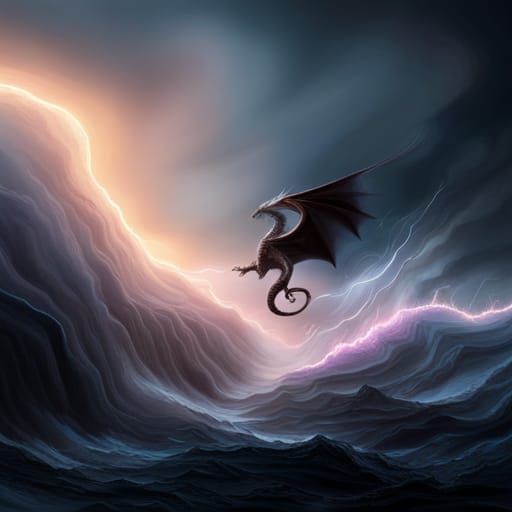 Iridescent Dragon in Lightning Storm