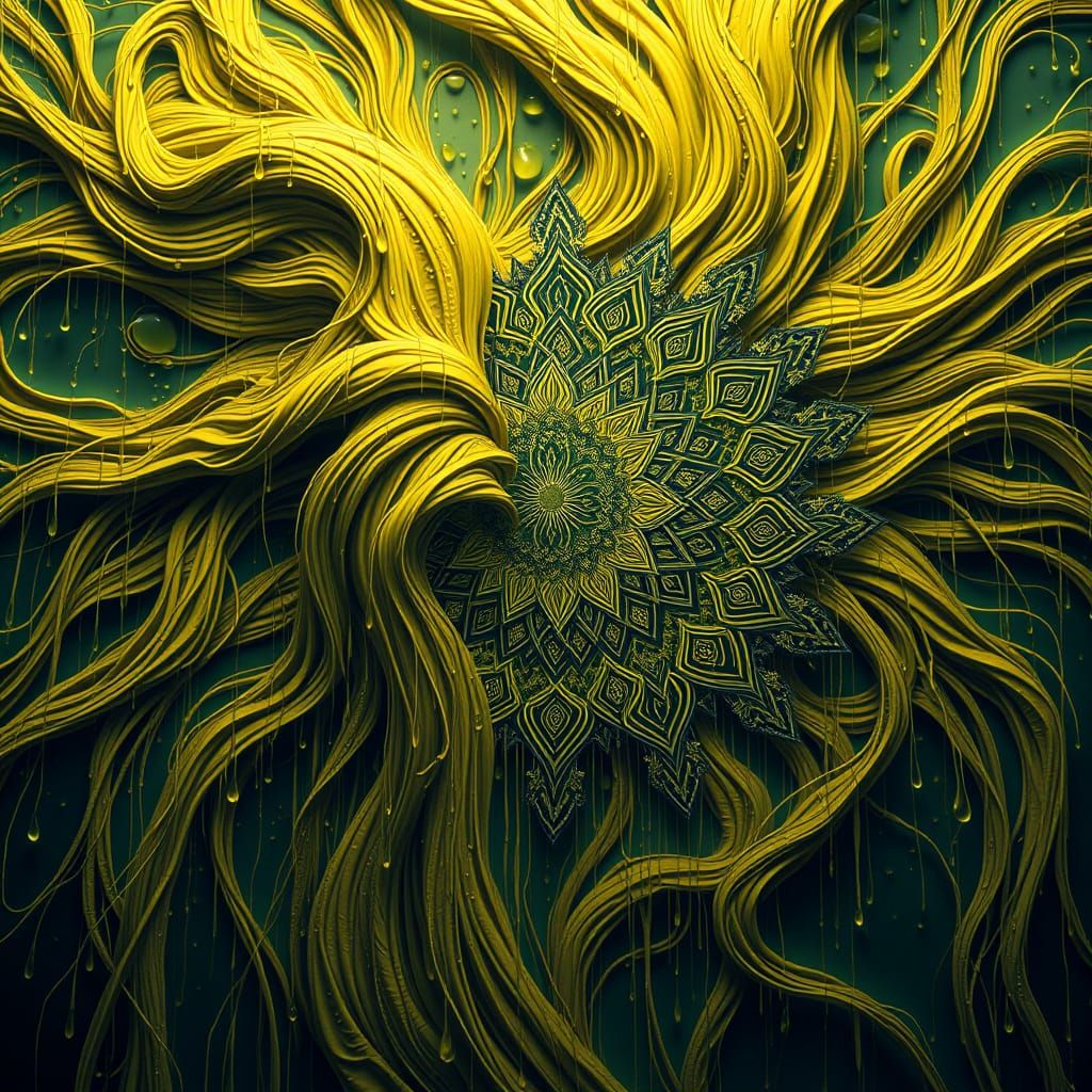 Intricate Mandala with Swirling Hair in Matte Painting