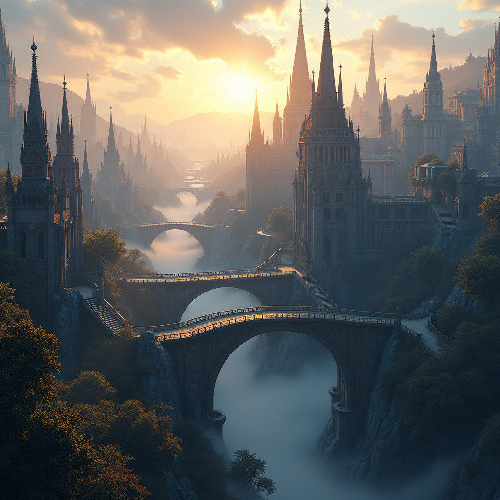 Accessible Fantasy Cityscape in Golden Light, 8K
