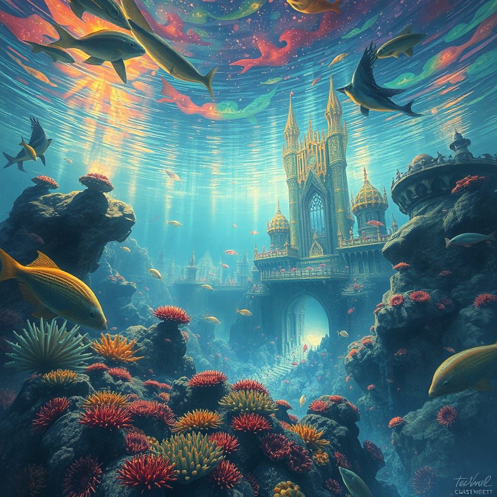 Ethereal Underwater Metropolis in Bioluminescent Hues