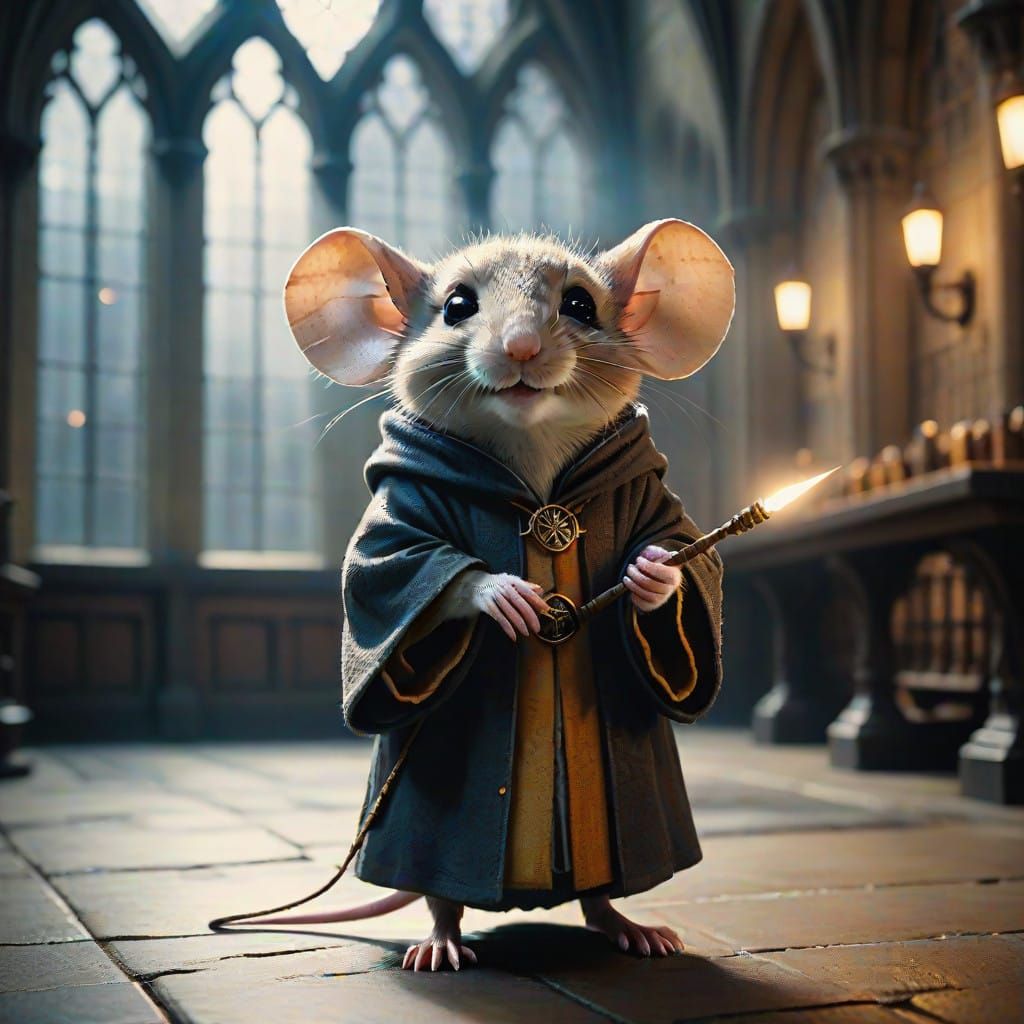 Magical Mouse Wizard in Hogwarts Halls