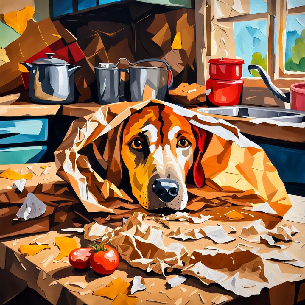 Dog's Face Bag Still Life in Oil Paint